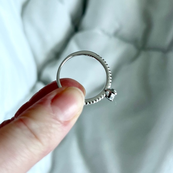 Moissanite & 925 Sterling Silver Half Eternity Solitaire Pear Cut Stacking Ring - Picture 10 of 11